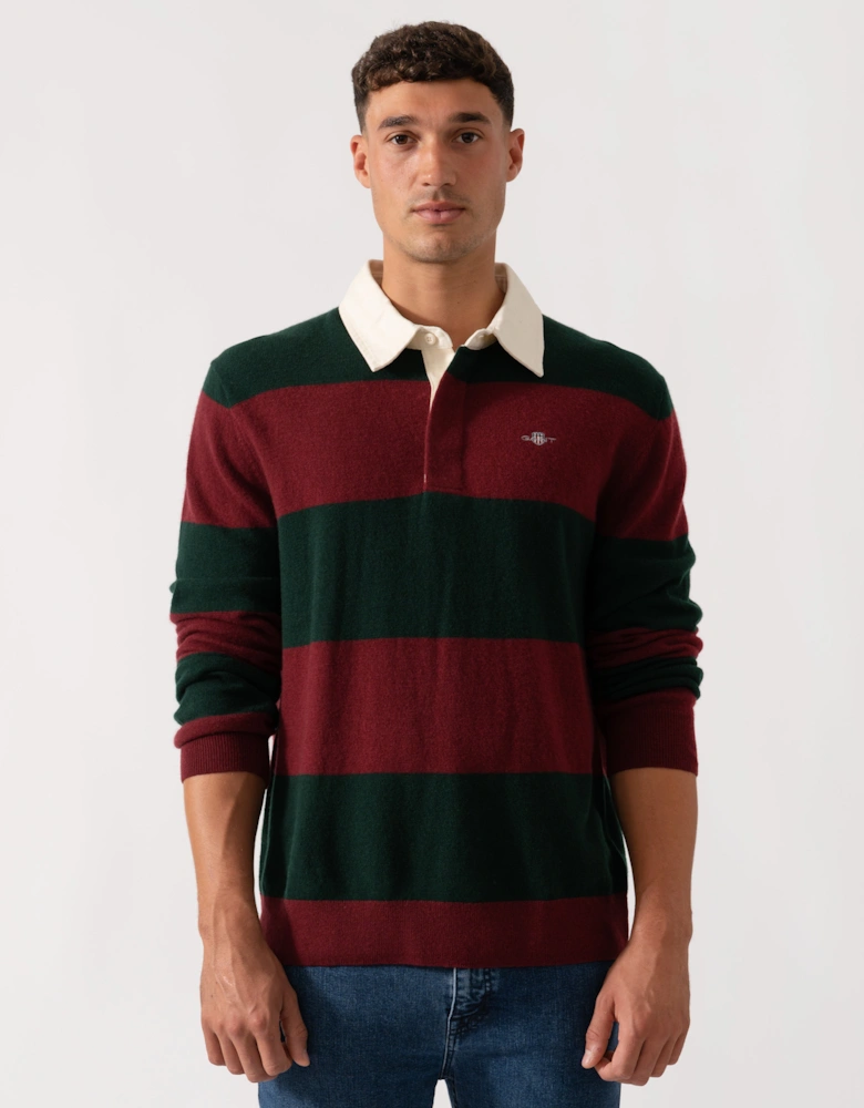 Mens Extrafine Lambswool Striped Long Sleeve Polo - 374 Tartan Green