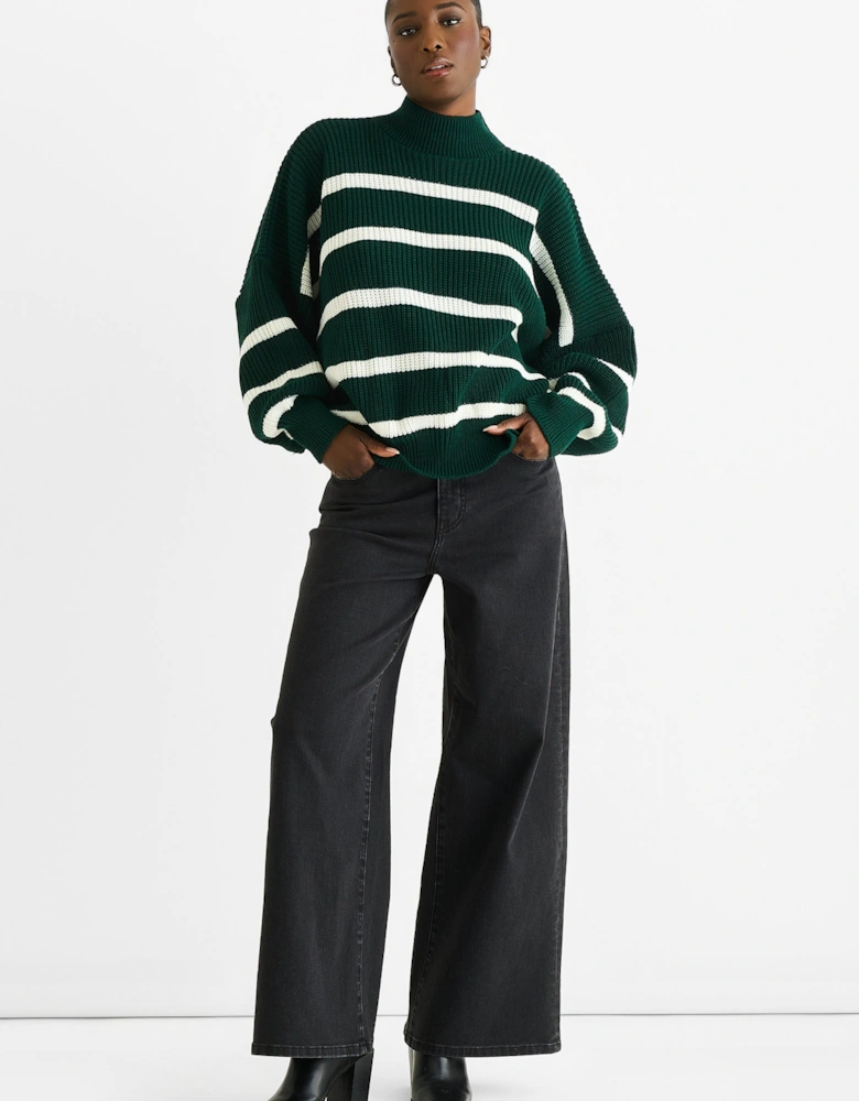 Green Chunky Knit High Neck Jumper