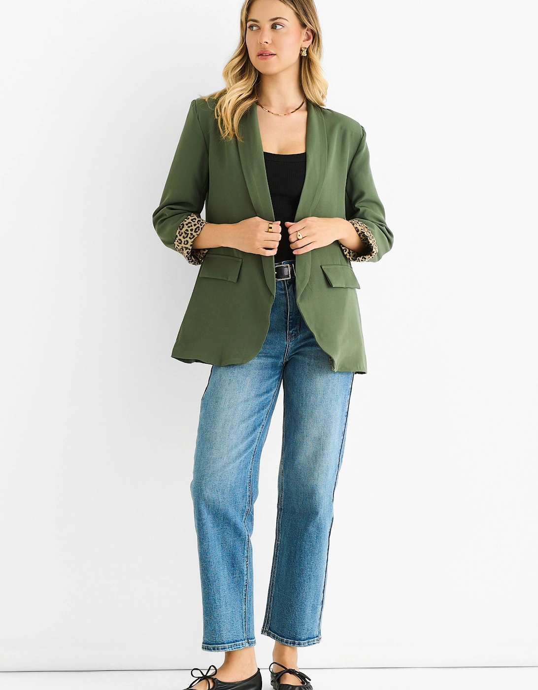 Khaki Contrast Animal Edge to Edge Blazer, 5 of 4