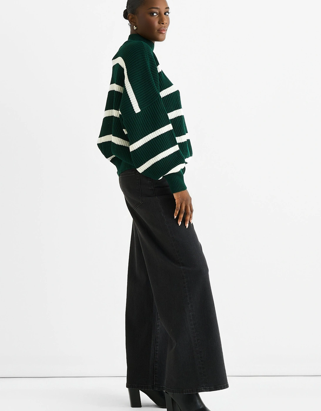 Green Chunky Knit High Neck Jumper