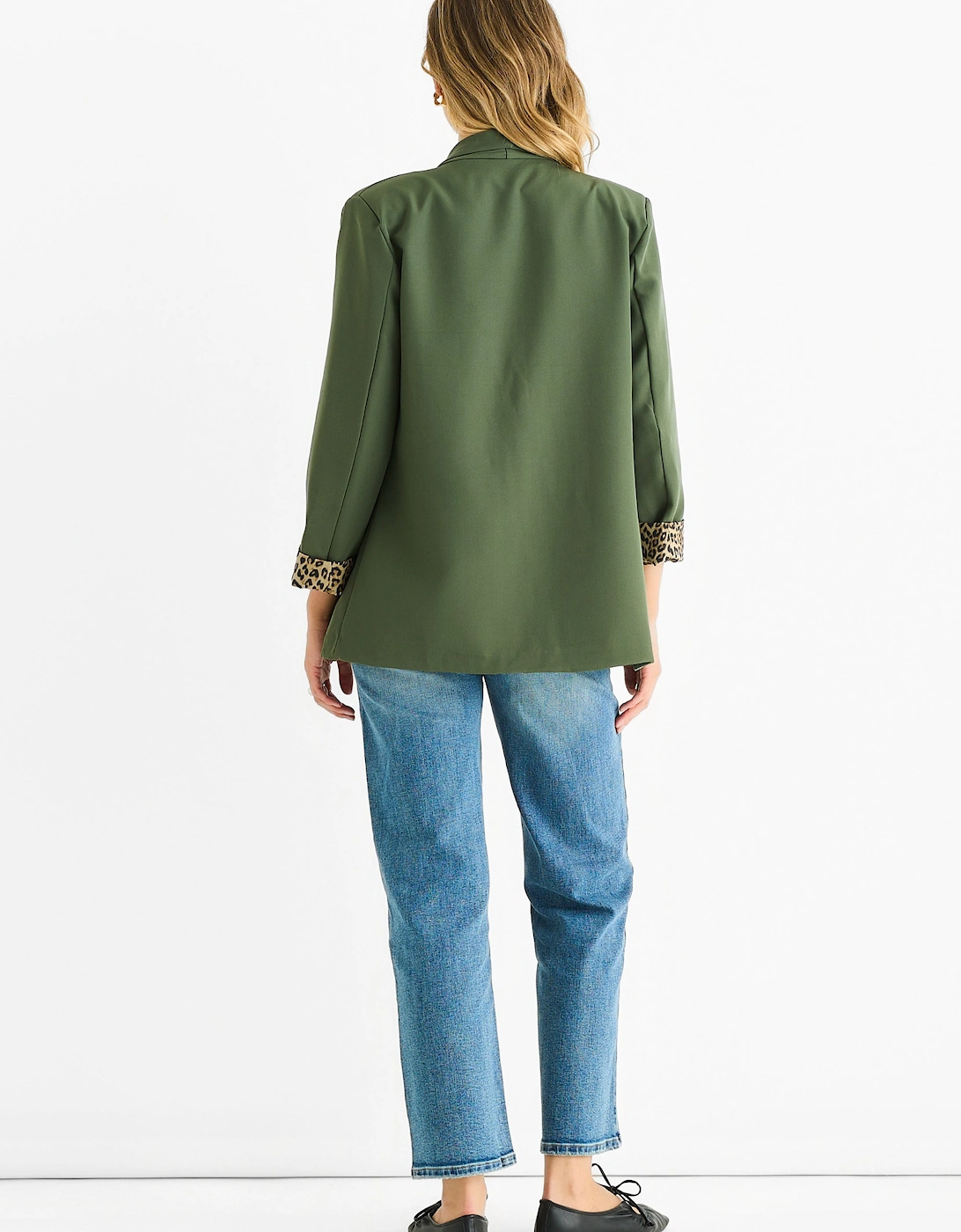 Khaki Contrast Animal Edge to Edge Blazer