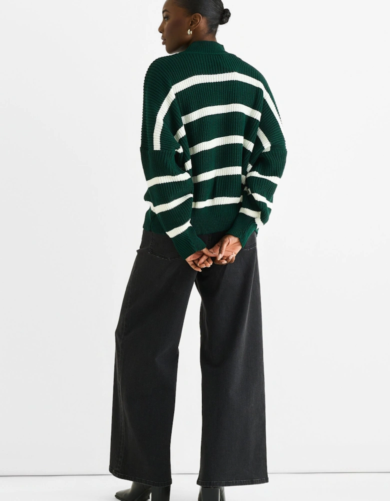 Green Chunky Knit High Neck Jumper