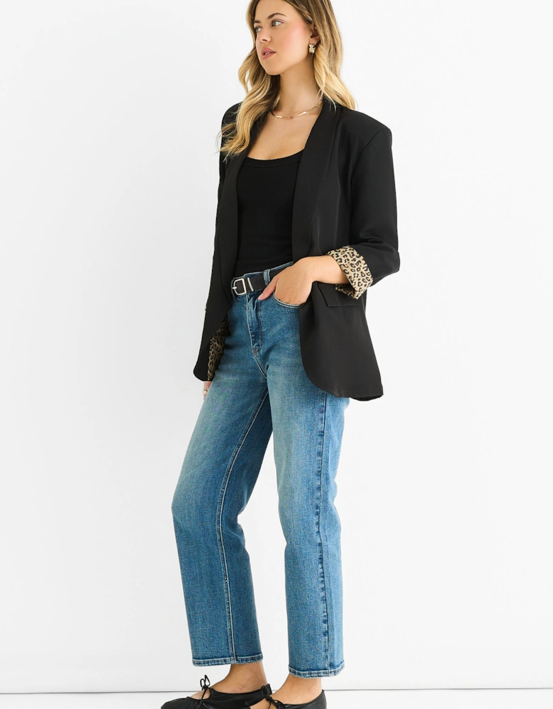 Black Contrast Animal Edge to Edge Blazer