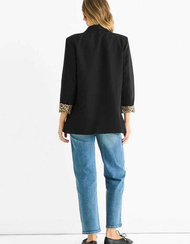Black Contrast Animal Edge to Edge Blazer