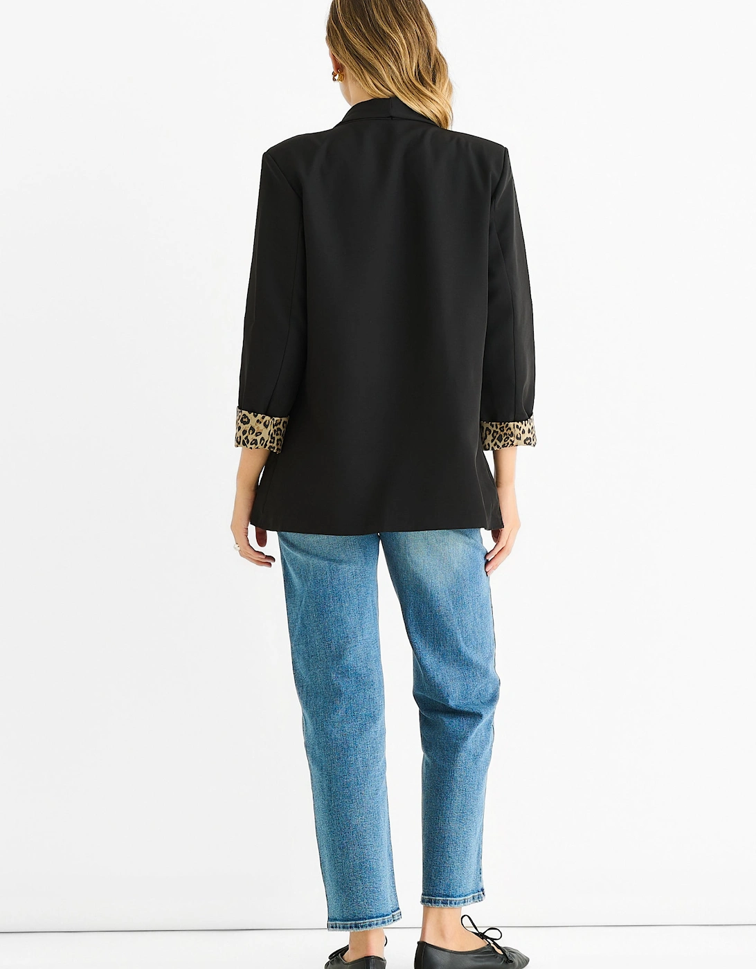 Black Contrast Animal Edge to Edge Blazer