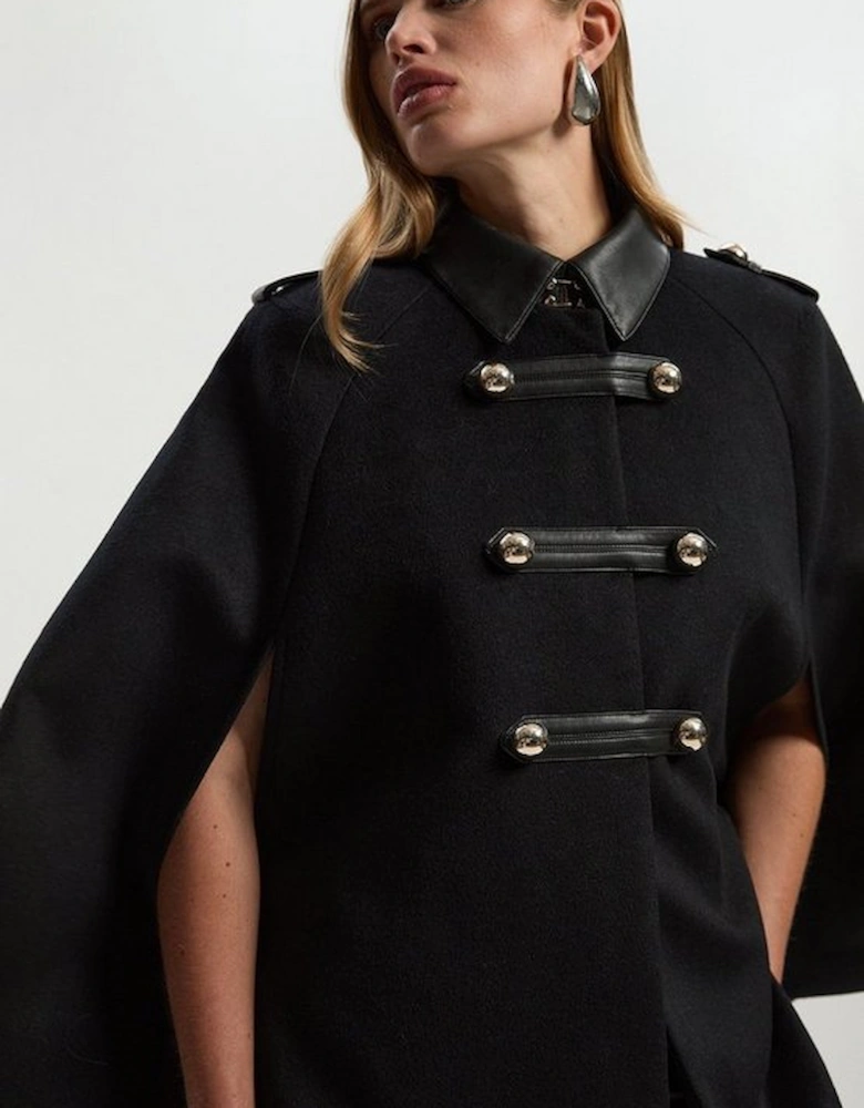 Brushed Wool PU Mix Tailored Cape Short Coat