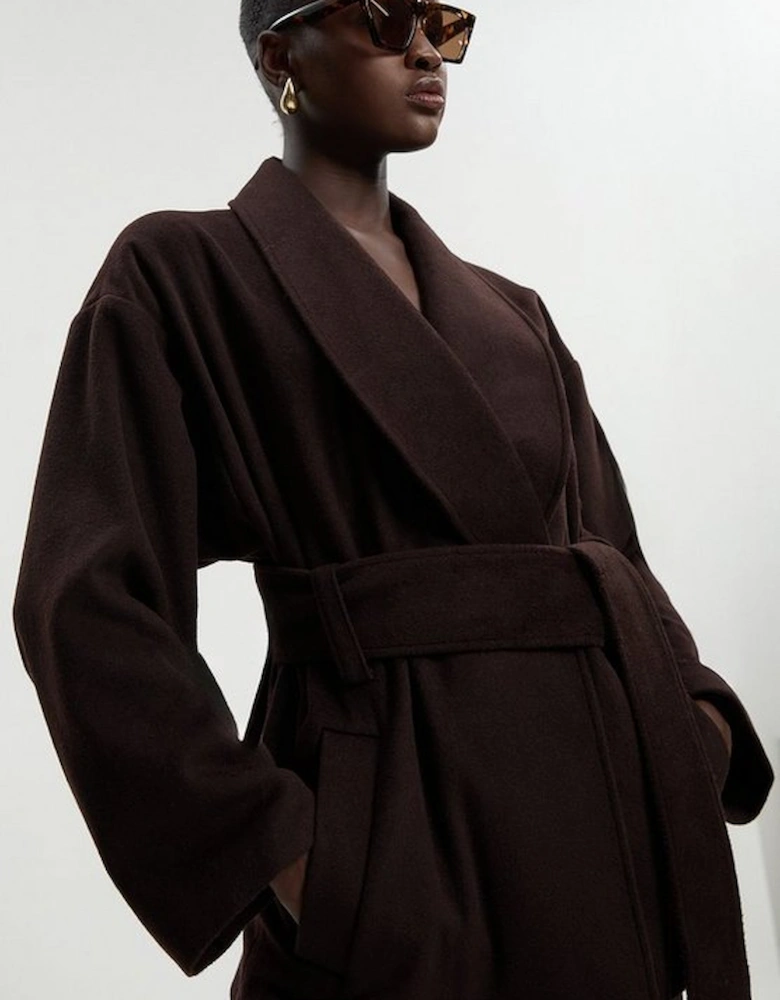 Brushed Wool Belted Wrap Tailored Short Coat