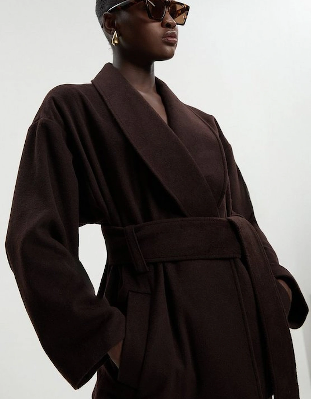 Brushed Wool Belted Wrap Tailored Short Coat, 2 of 1