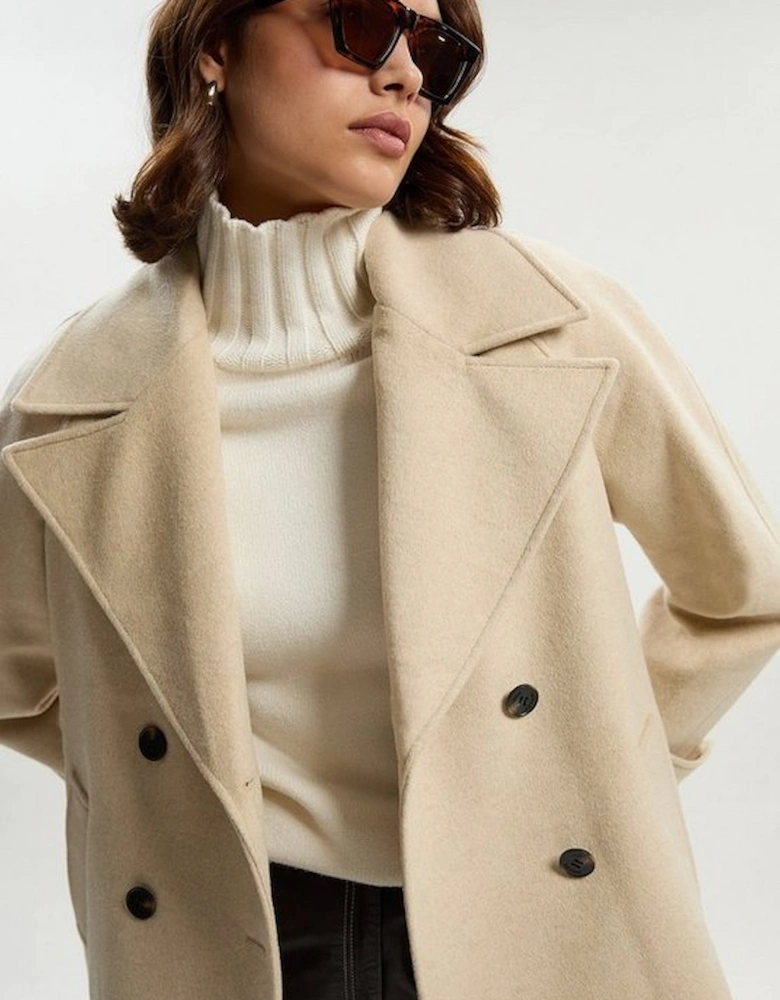 Tailored Brushed Wool Double Breasted Short Pea Coat
