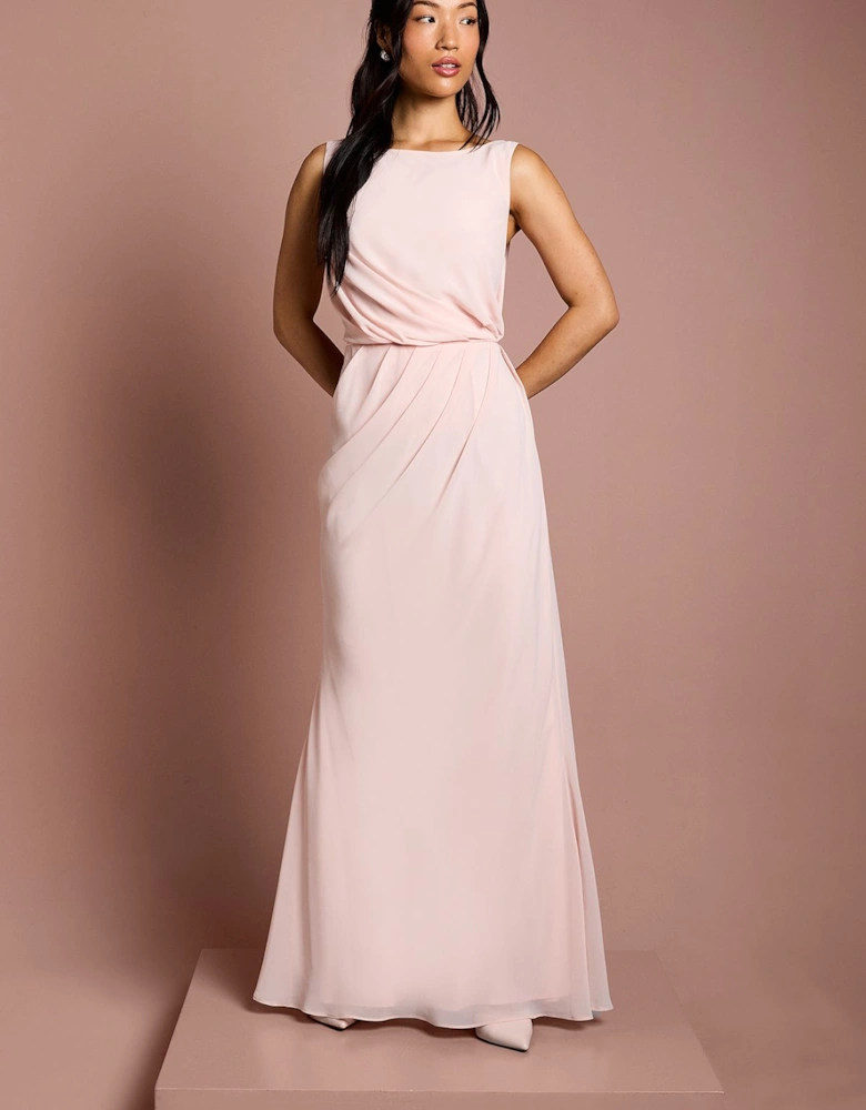 Satin Lace Back Detail Maxi Bridesmaid Dress