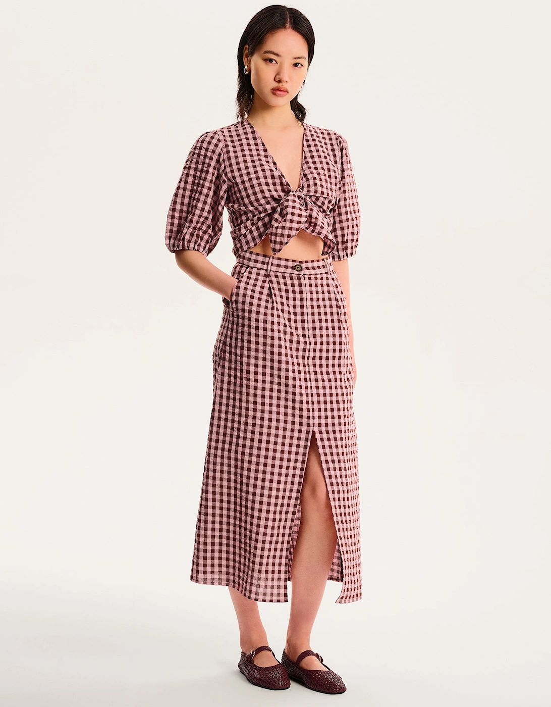 Olive Gingham Skirt in Pink, 5 of 4