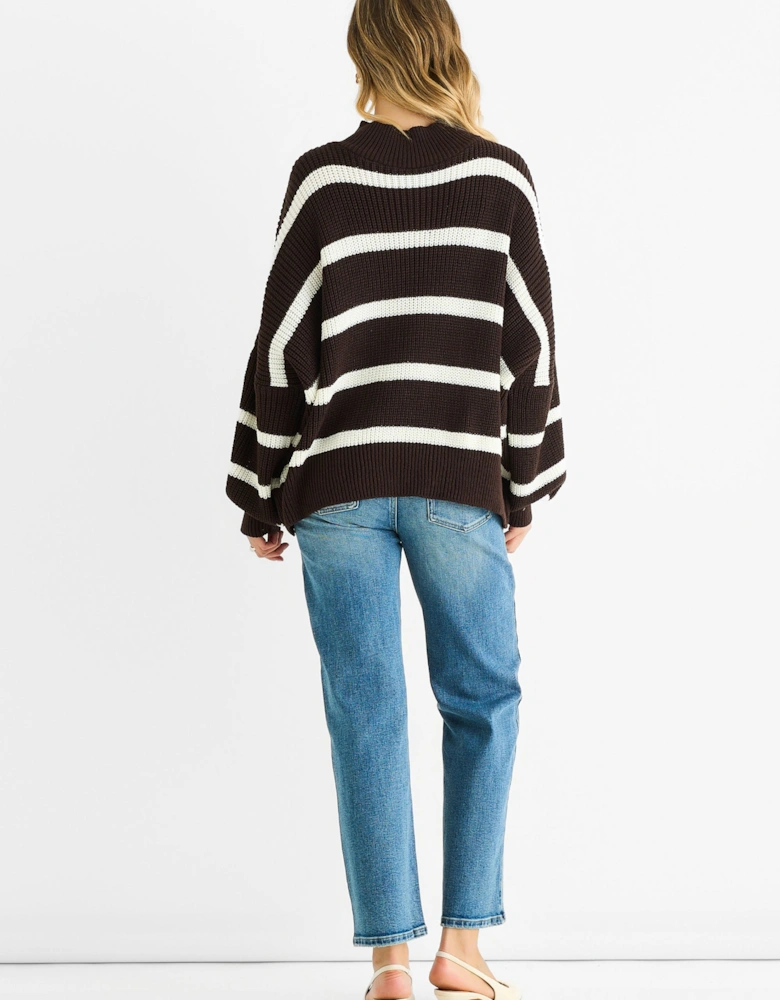Chocolate Chunky Knit High Neck Jumper