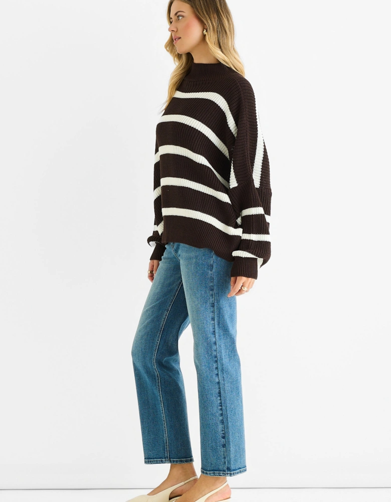 Chocolate Chunky Knit High Neck Jumper