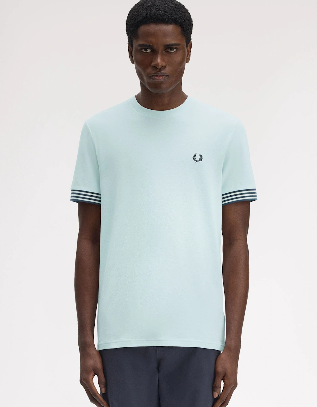 M7707 Striped Cuff T-Shirt - Light Ice