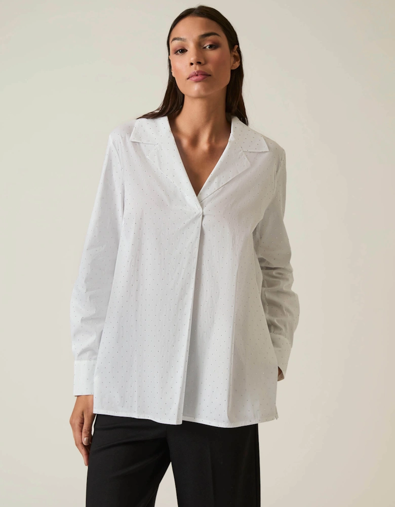 Embellished White Cotton Shirt