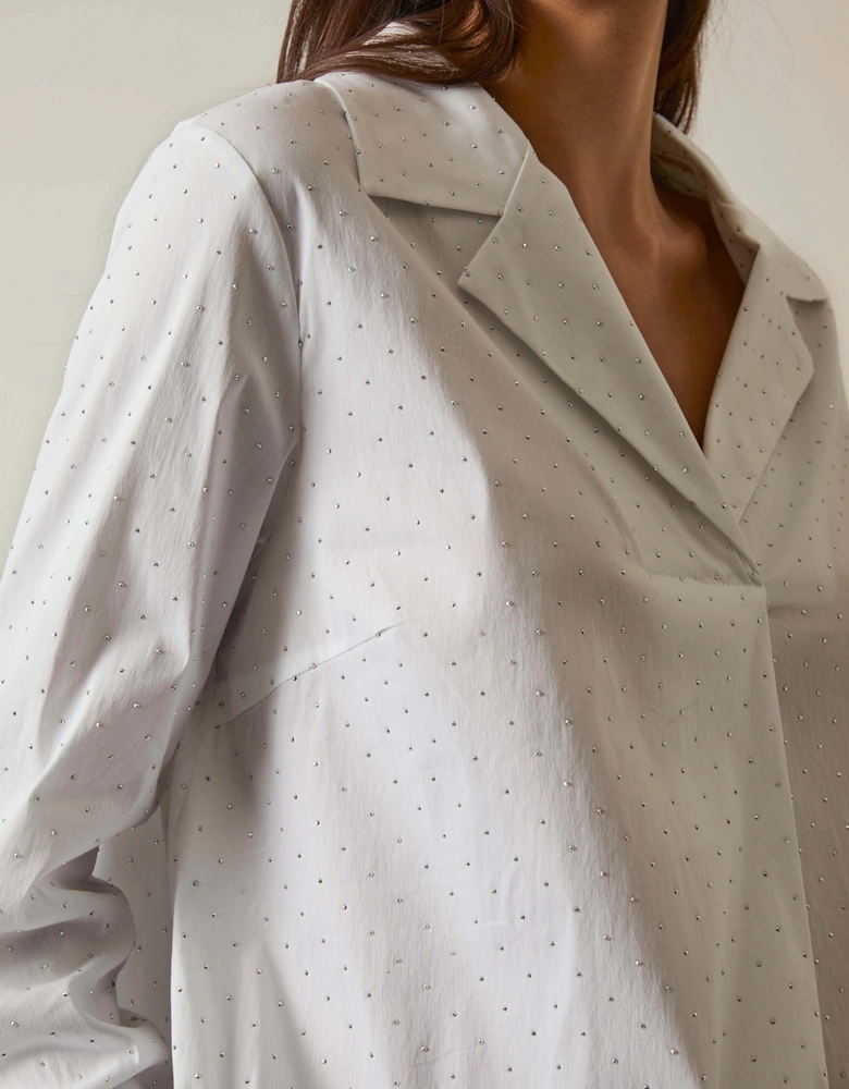 Embellished White Cotton Shirt