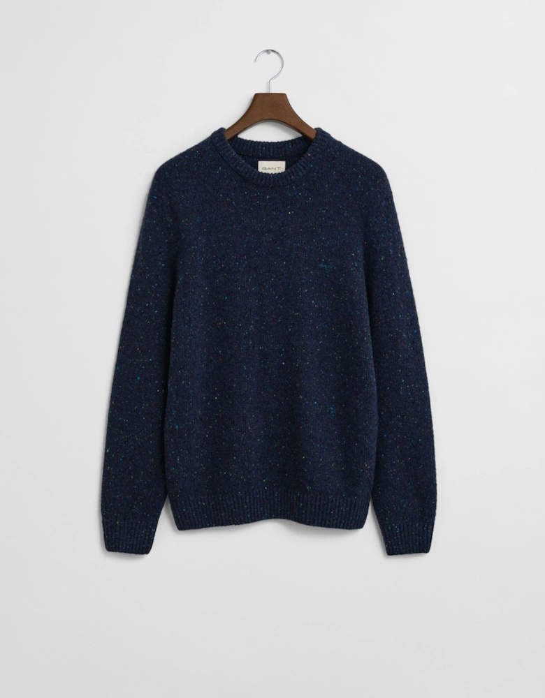 Mens Wool Blend Neps Crew Neck Jumper - 433 Evening Blue