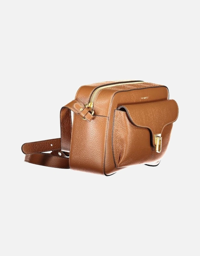 Leather Biker Jacket with Zip Detailing Women - Brown Handbags