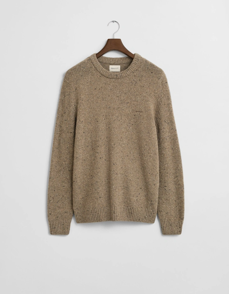 Mens Wool Blend Neps Crew Neck Jumper - 295 Dark Sand Melange