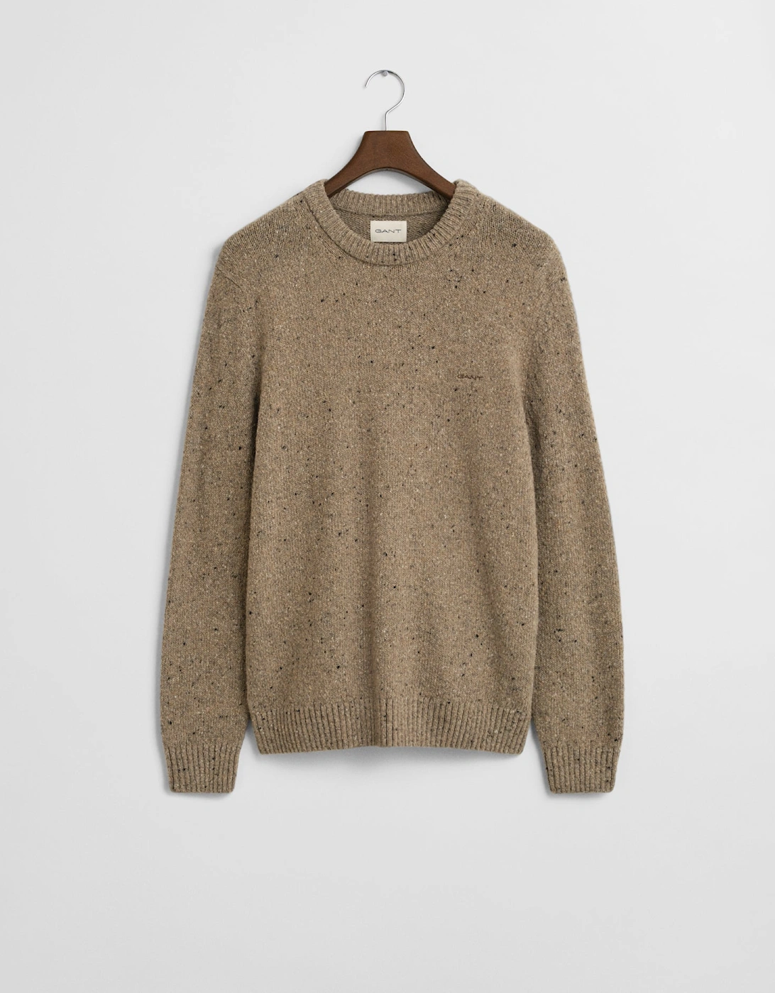 Mens Wool Blend Neps Crew Neck Jumper - 295 Dark Sand Melange, 2 of 1