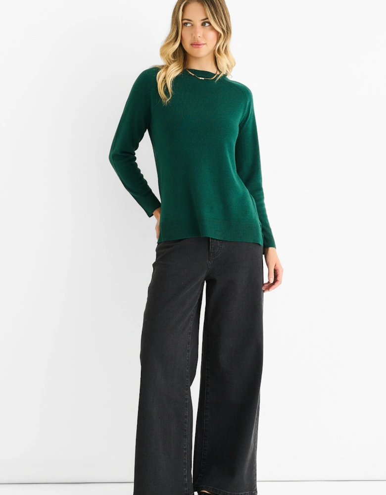 Green Crew Neck Fine Knit Oversized Jumper