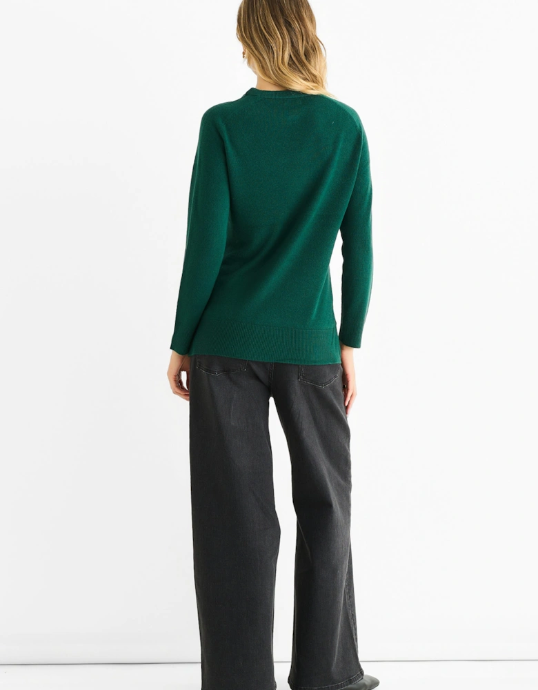 Green Crew Neck Fine Knit Oversized Jumper