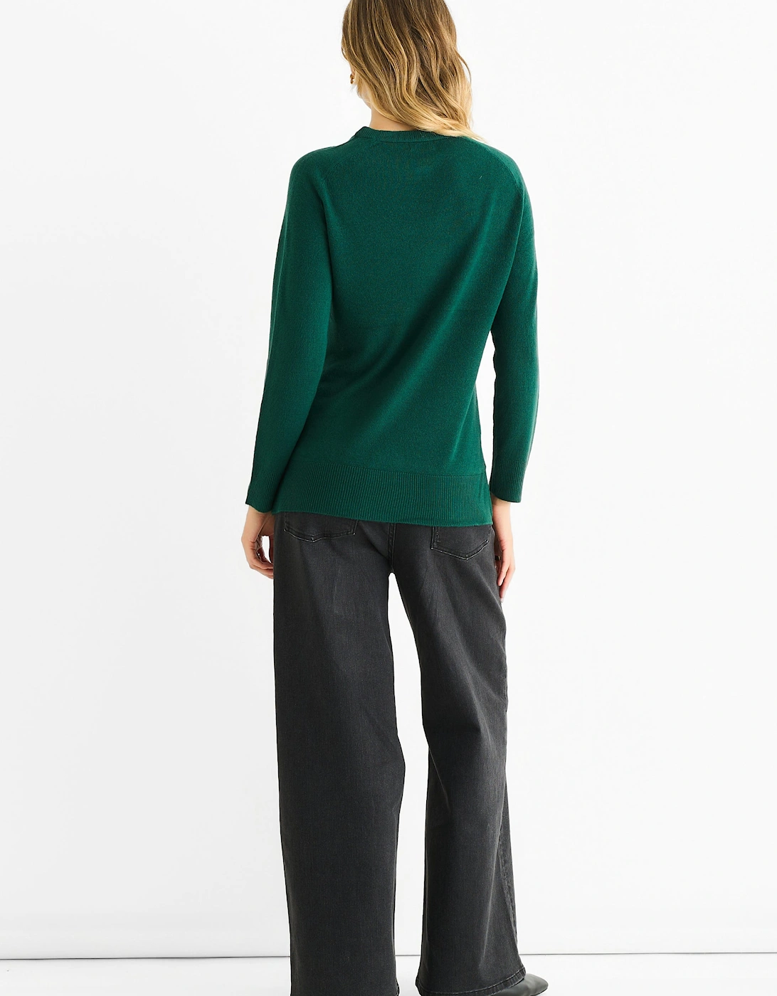 Green Crew Neck Fine Knit Oversized Jumper