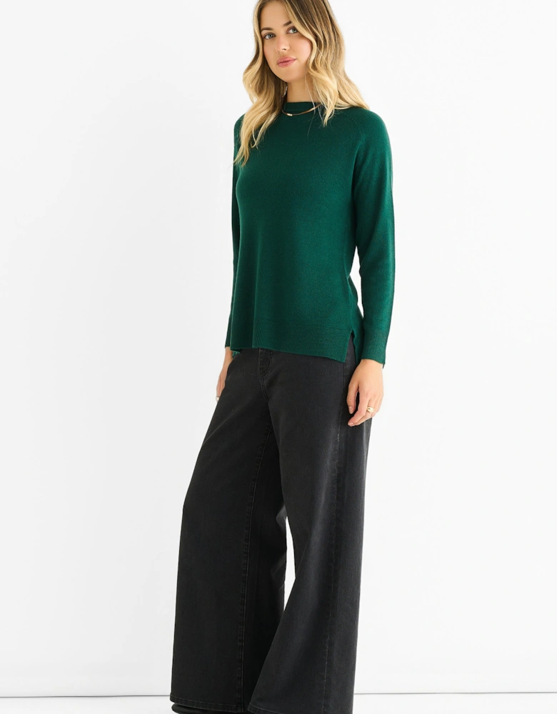 Green Crew Neck Fine Knit Oversized Jumper