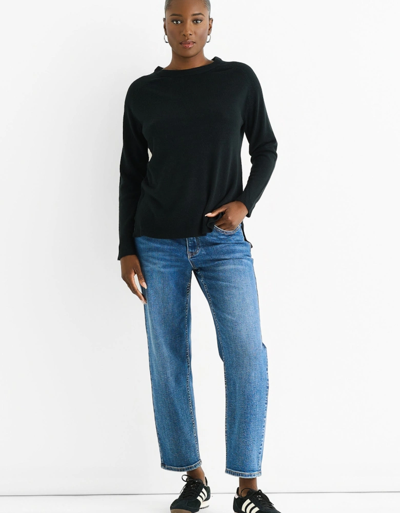 Black Crew Neck Fine Knit Oversized Jumper