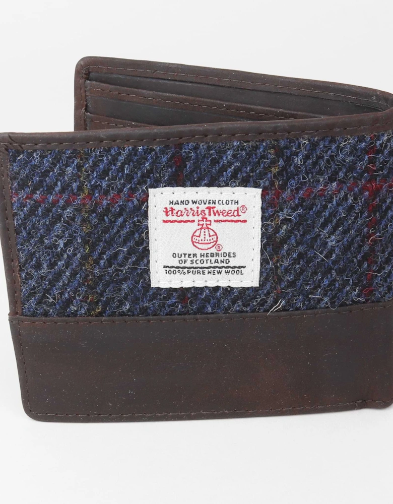 Premium Leather & Harris Tweed Wallet - Blue