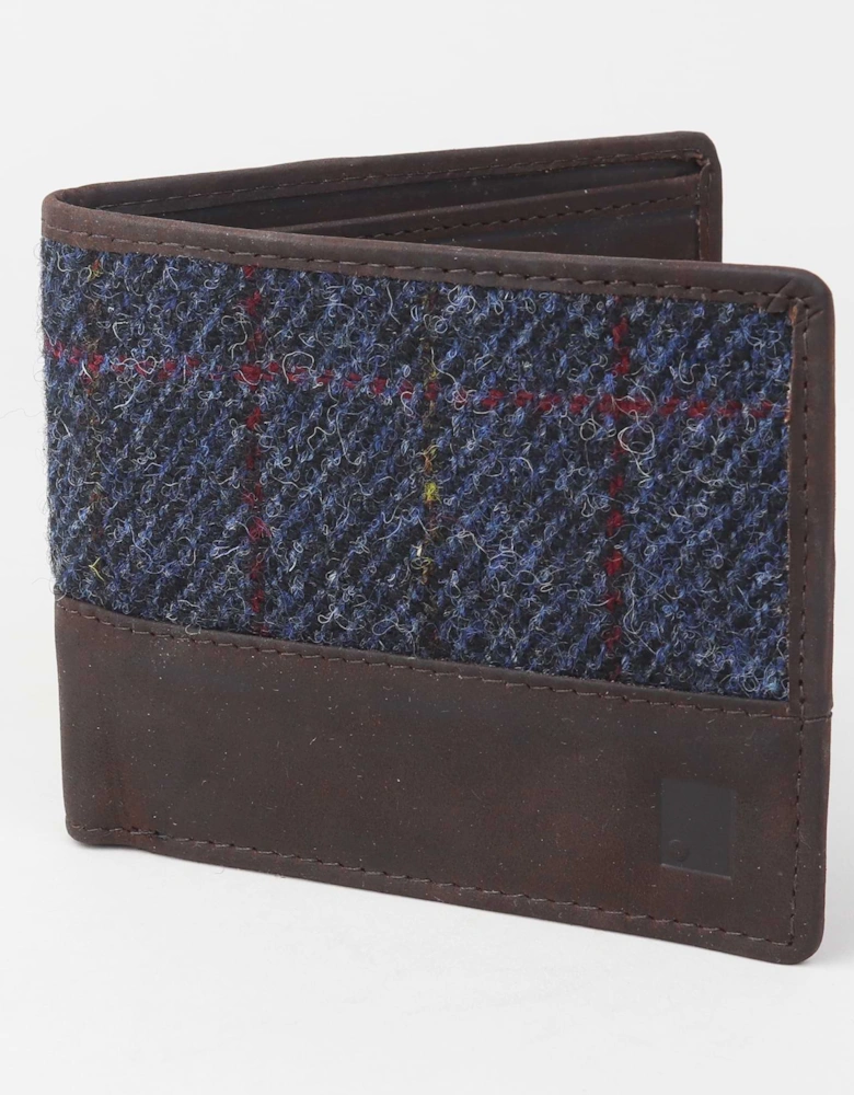Premium Leather & Harris Tweed Wallet - Blue