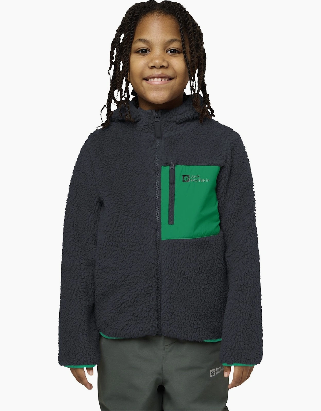 Jack Wolfskin Kids Ice Curl Hood Full Zip Fleece - Phantom Green - Size: 9 - 10 yrs