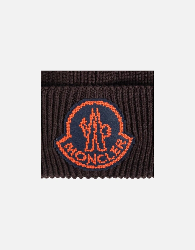 Logo-Patch Wool Beanie in Brown