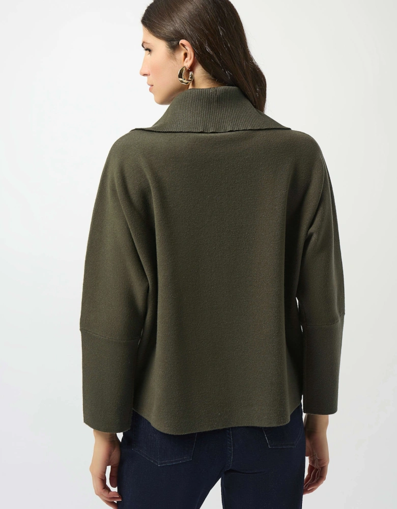 Sweater knit boxy pullover with zipped collar in avocado