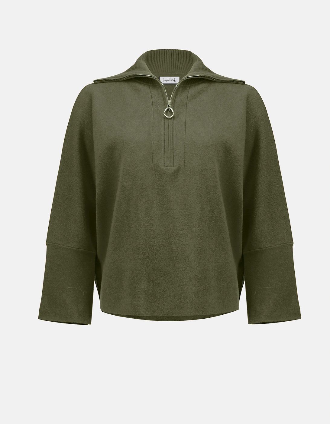 Sweater knit boxy pullover with zipped collar in avocado