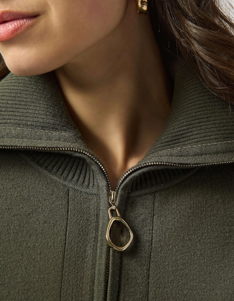 Sweater knit boxy pullover with zipped collar in avocado