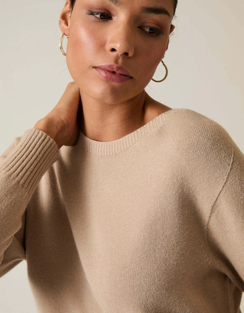 Taupe Knitted Midi Dress