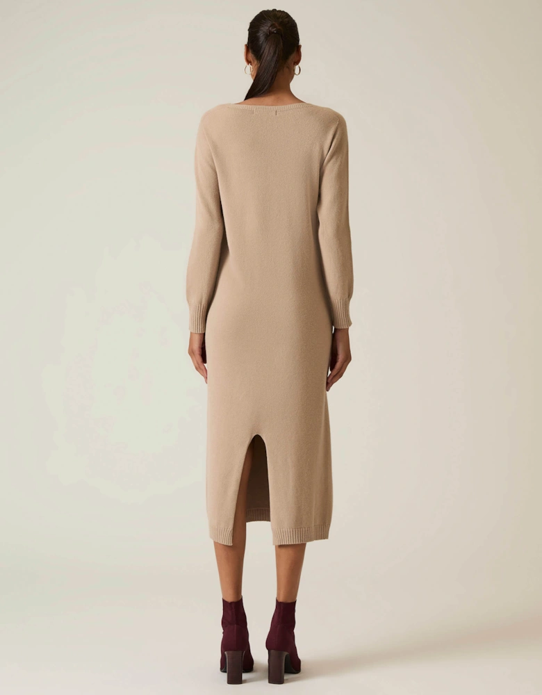 Taupe Knitted Midi Dress