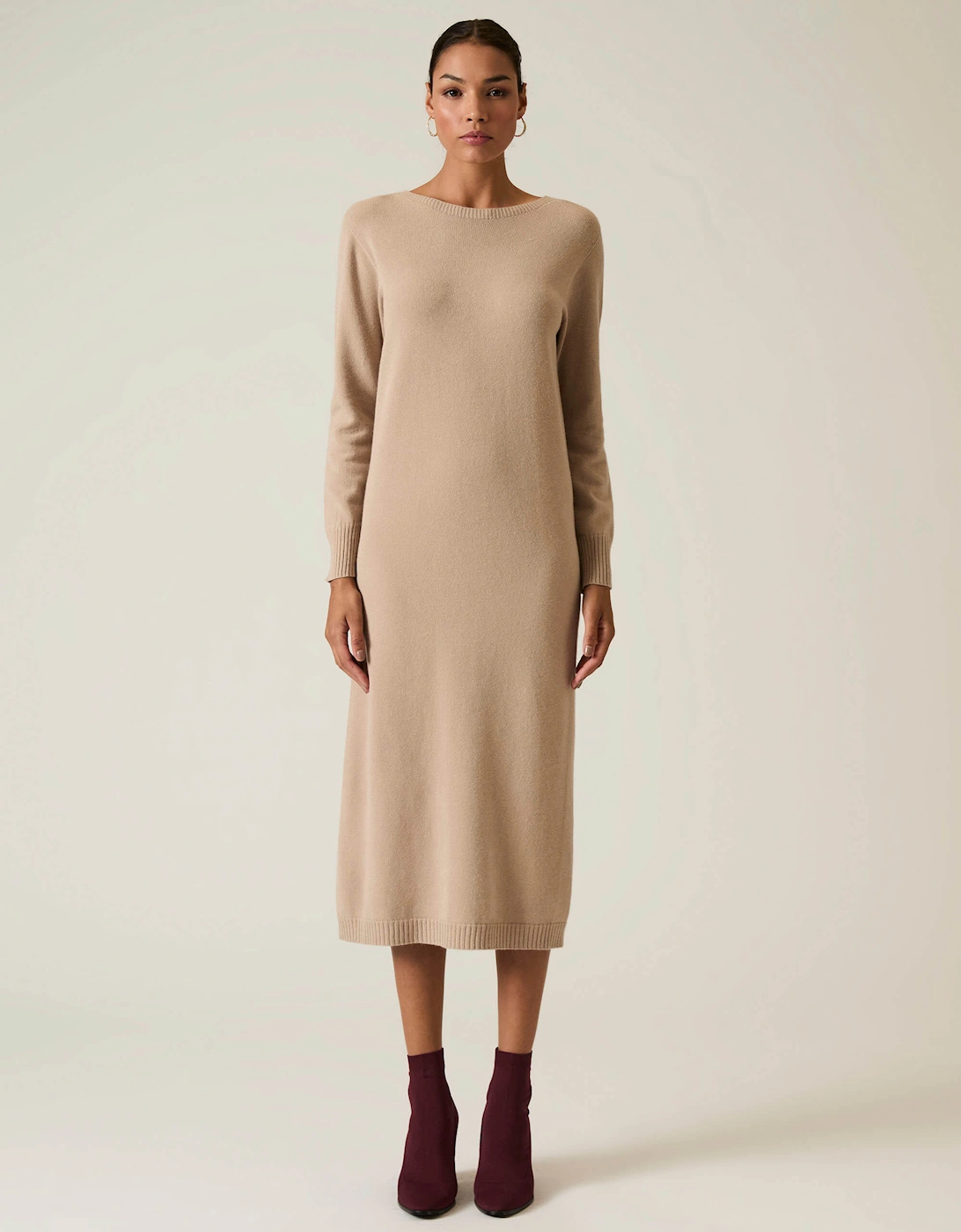 Taupe Knitted Midi Dress