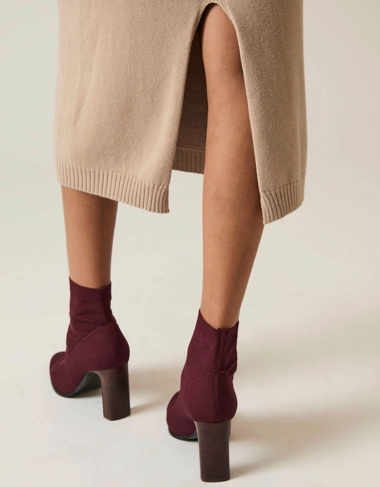 Taupe Knitted Midi Dress
