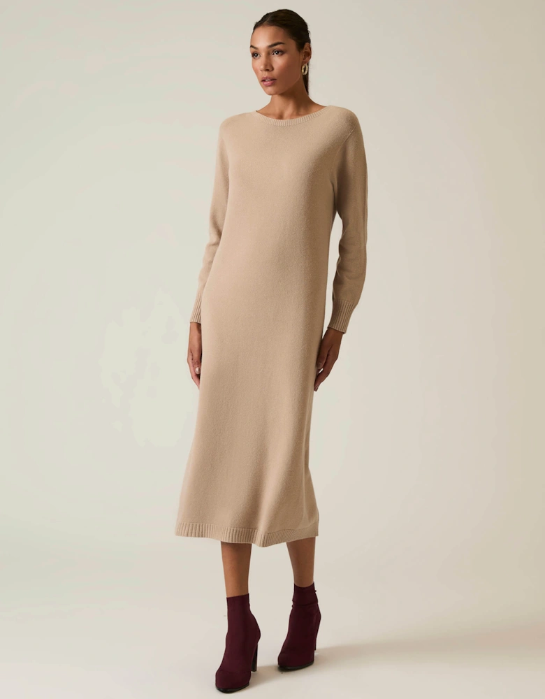 Taupe Knitted Midi Dress