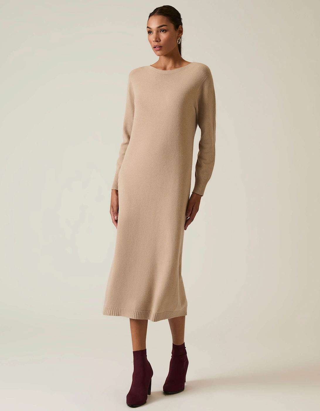 Taupe Knitted Midi Dress