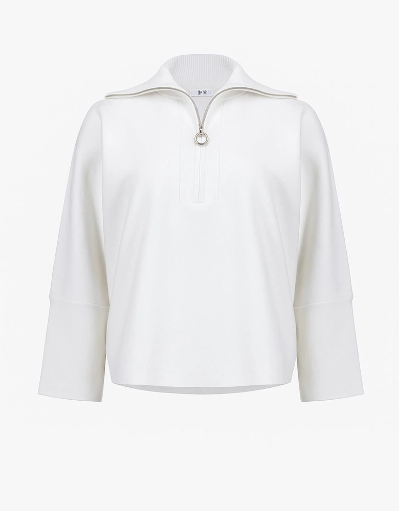 Sweater knit boxy pullover with zipped collar in Winter white