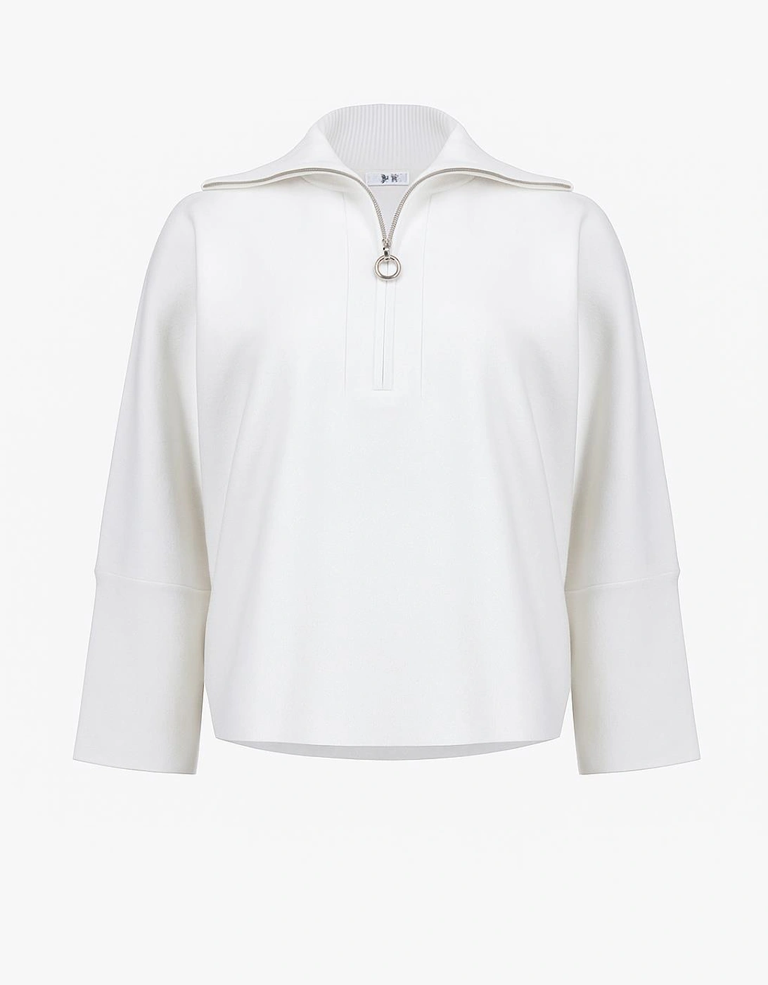 Sweater knit boxy pullover with zipped collar in Winter white, 2 of 1