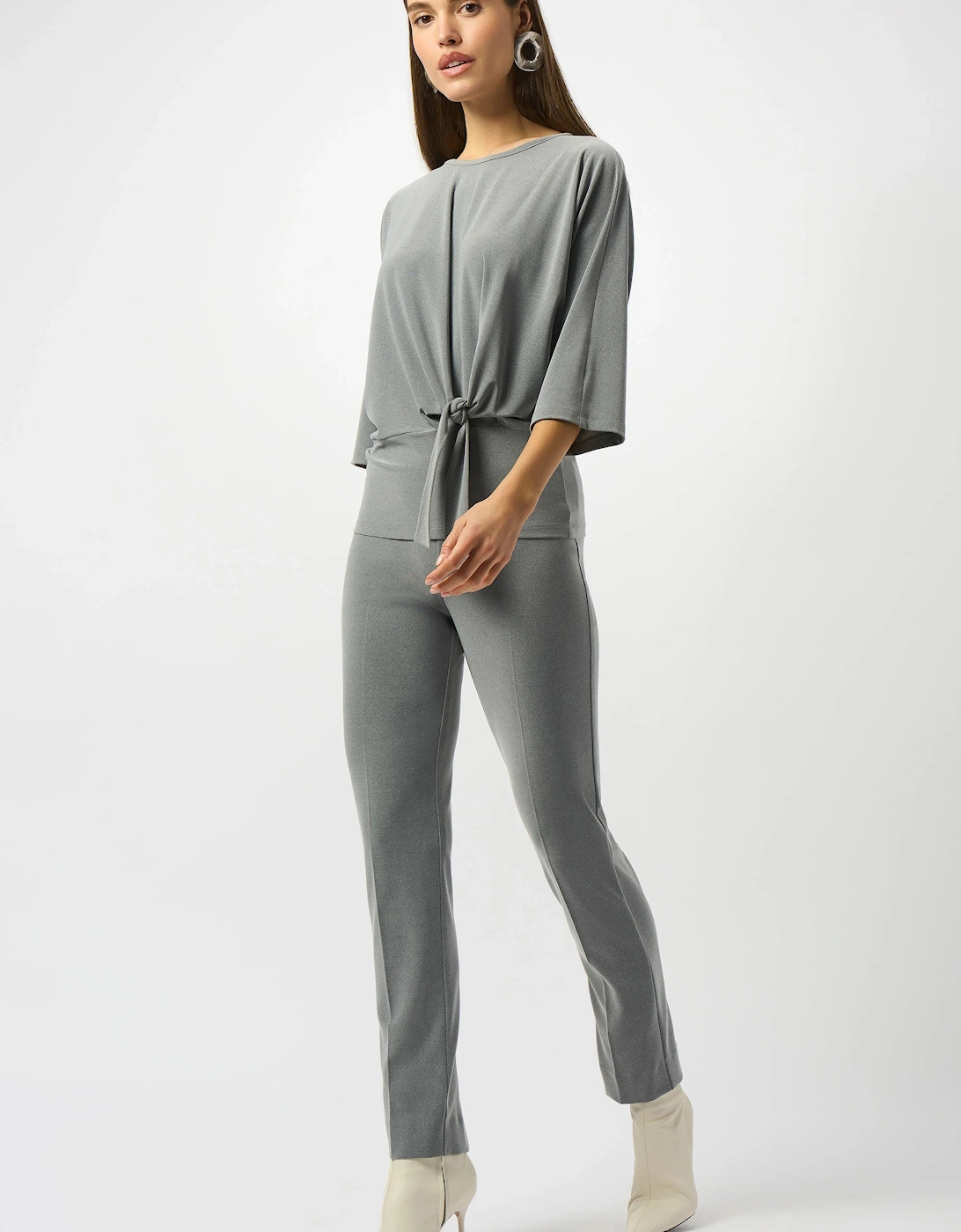 Melange silky knit straight leg pull on pants