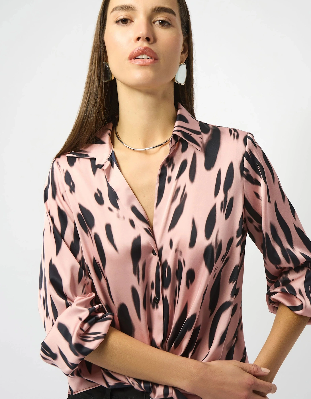 Recycled satin animal print draped top, 6 of 5