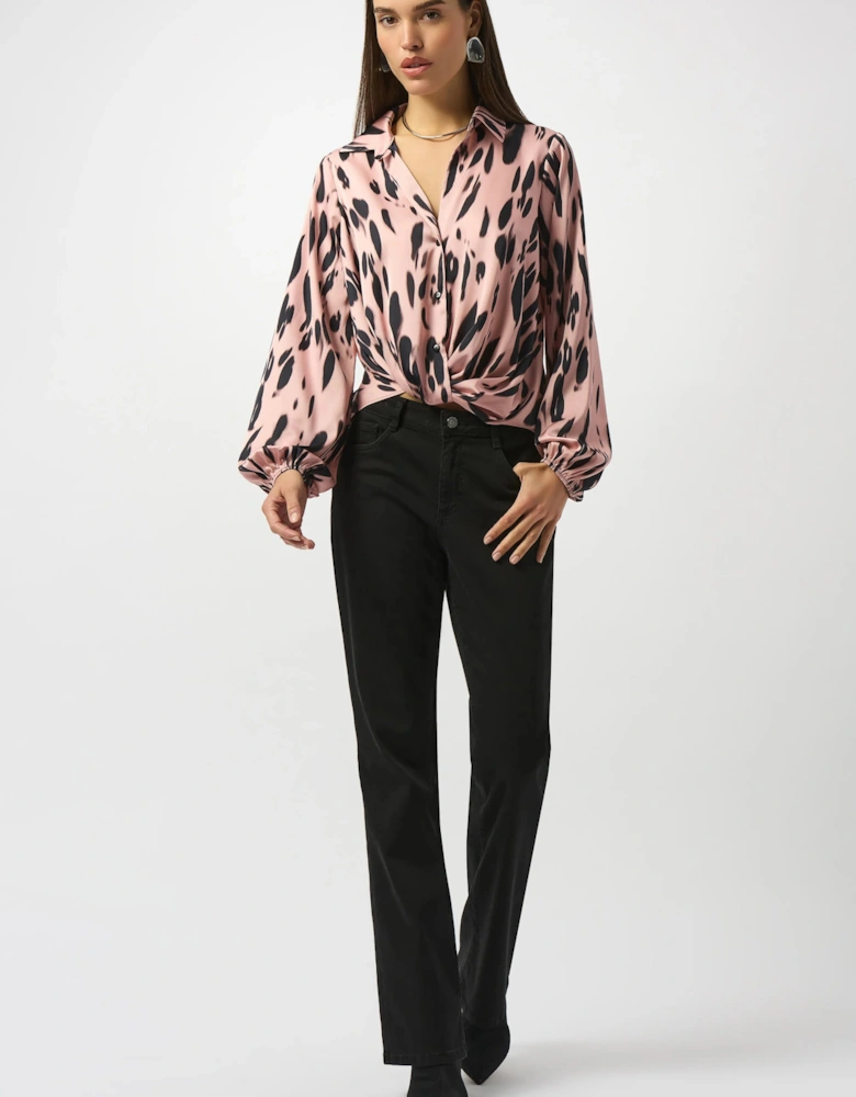 Recycled satin animal print draped top
