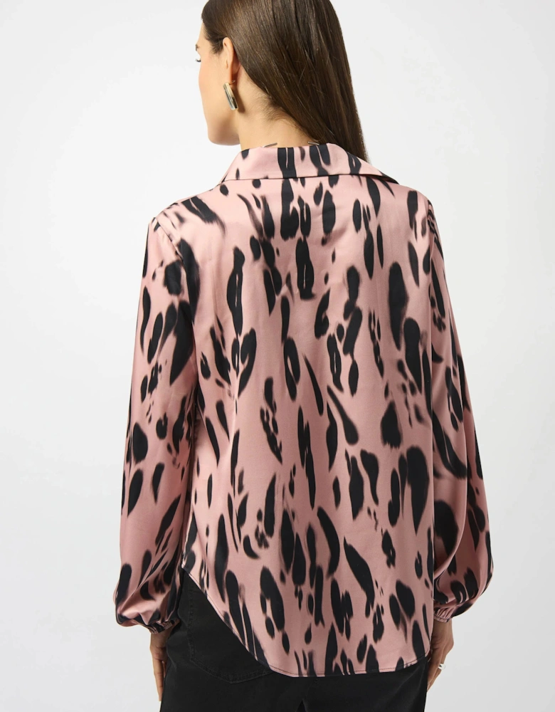 Recycled satin animal print draped top
