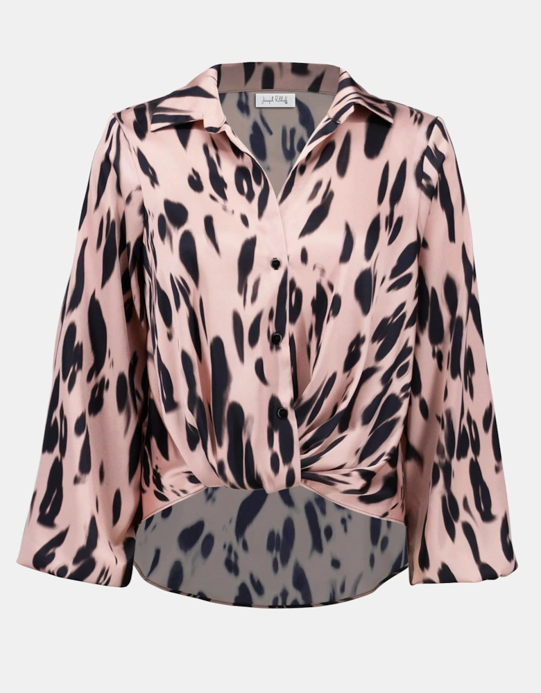 Recycled satin animal print draped top