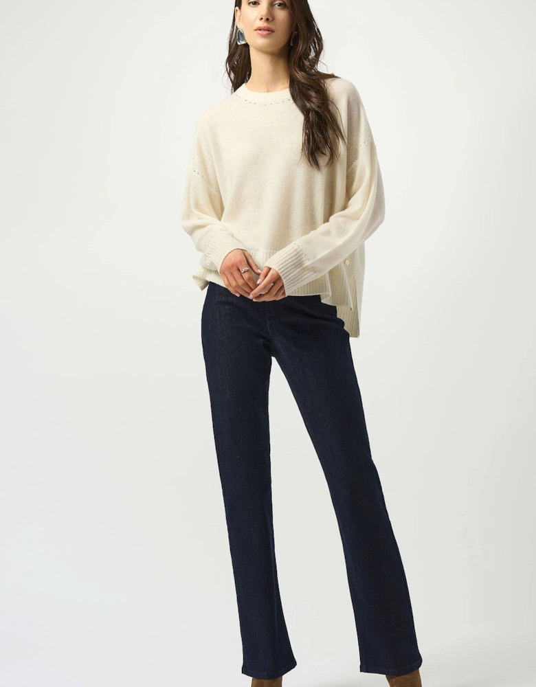 Cashmere crew neck top with stud detailing